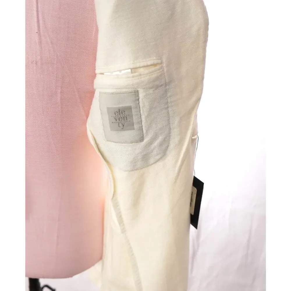 $1,095 ELEVENTY - LINEN/COTTON Patch White Pique Blazer - 36